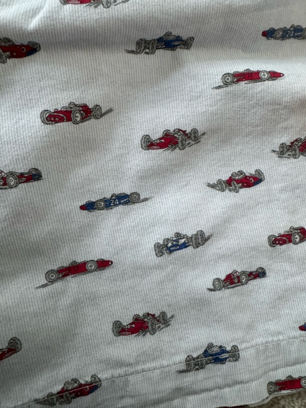 Trotters White Short-Sleeve Pajama Set with Red & Blue Race Car Print - Picture 2 of 6